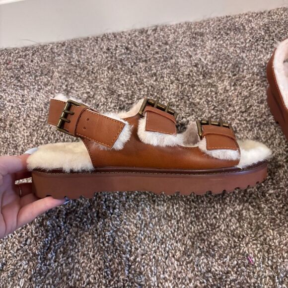 NWOB Madewell The Shearling-Lined Madelyn Sandal Golden Pecan 9 Leather NA977 - Picture 7 of 13